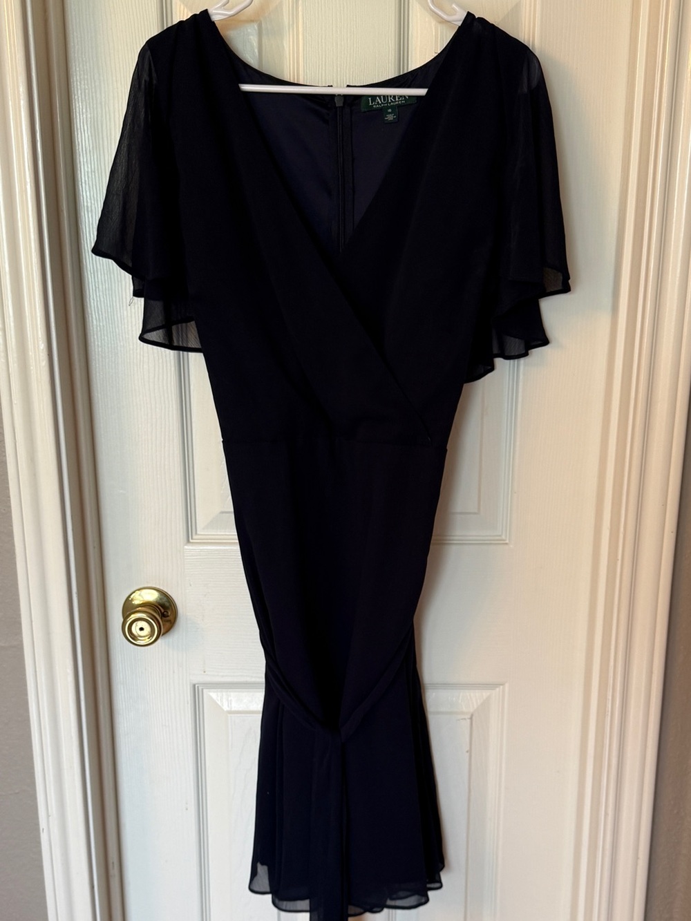 Ralph Lauren Navy Flutter-Sleeve Wrap Midi Dress